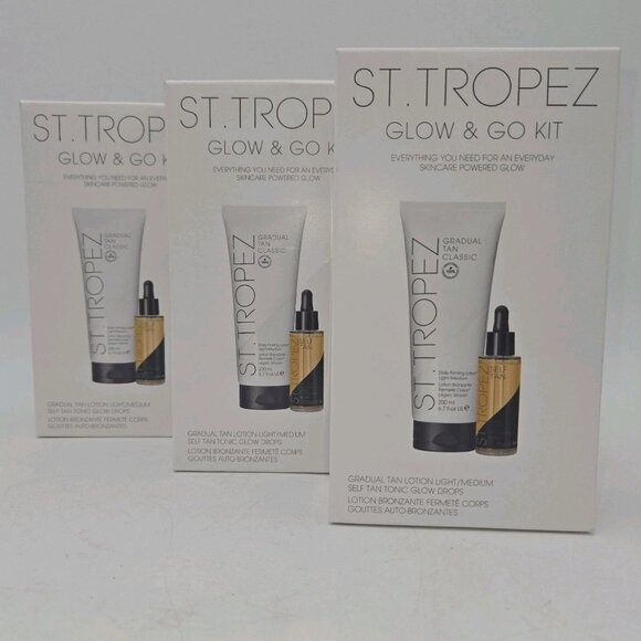 St Tropez Glow & Go Kit Self Tan Set Gradual Tan Firming Lotion Tanner Set Of 3 - Picture 1 of 7